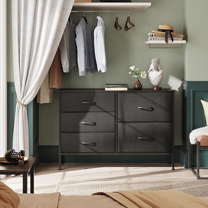 WLIVE Dresser for Bedroom with 5 Drawers, Wide Bedroom Dressers with Drawer O...