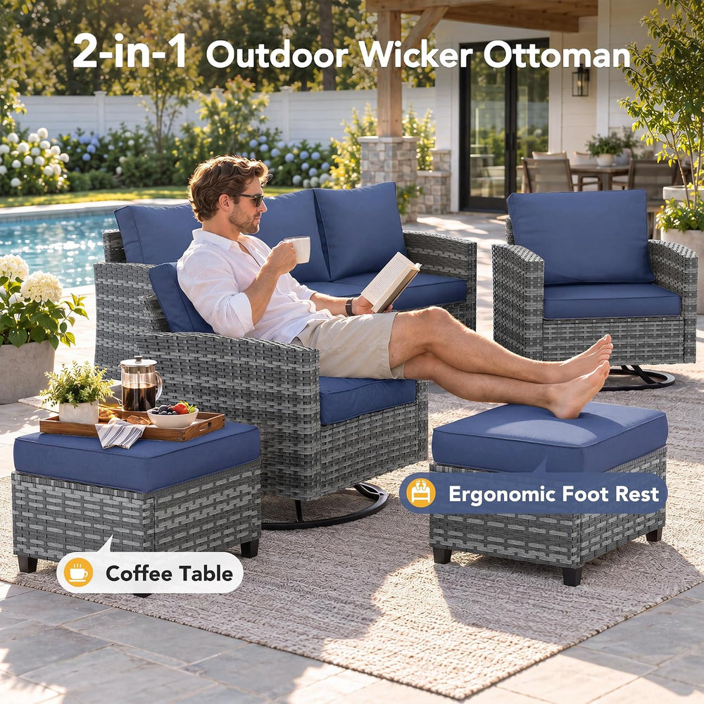 Patio Furniture Set, 6 Pcs Patio Outdoor Sectional, Wicker Outdoor Couch with...