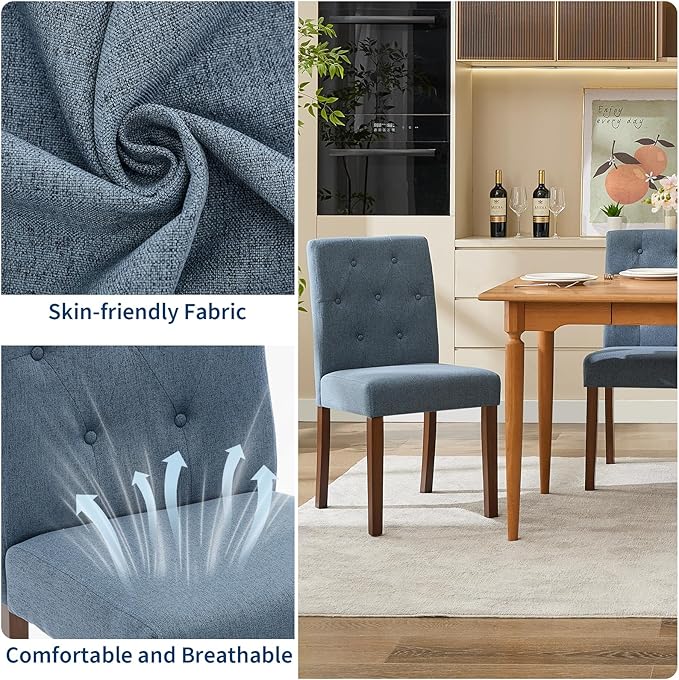 Upholstered Dining Chairs Set of 2, Modern Fabric Kitchen Side Chairs with St...