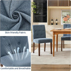 Upholstered Dining Chairs Set of 2, Modern Fabric Kitchen Side Chairs with Sturdy Wood Legs, Parsons Design, Comfortable Soft Linen for Dining Room, Restaurant, Cafe, Blue