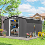 Outsunny 11' x 9' Outdoor Storage Shed, Garden Tool Metal Shed with Foundation Kit, Double Lockable Door, Air Vents and Sloping Roof, for Backyard, Patio, Lawn, Gray