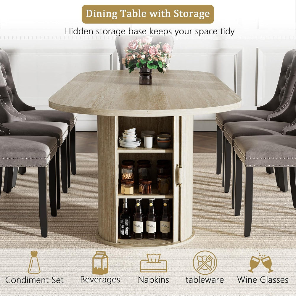 63"-94" Large Oval Extendable Dining Table for 6 8 10, Faux Travert...