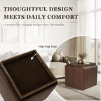 HomePop 17.5" Storage Ottoman with Tray Top - Brown Faux Leather