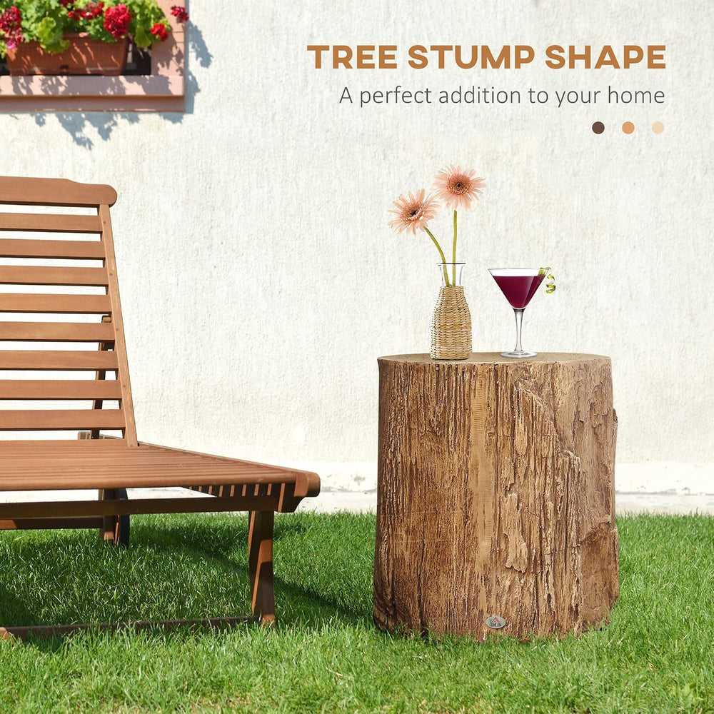 Tree Stump Stool, Decorative Side Table with Round Tabletop, Concrete End Tab...