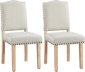 Yaheetech Upholstered Dining Chairs Set of 2 Classic Fabric Kitchen Chairs with Nailhead Trim and Wooden Legs for Dining Room/Living Room/Restaurant/Apartment, Beige