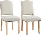 Yaheetech Upholstered Dining Chairs Set of 2 Classic Fabric Kitchen Chairs with Nailhead Trim and Wooden Legs for Dining Room/Living Room/Restaurant/Apartment, Beige