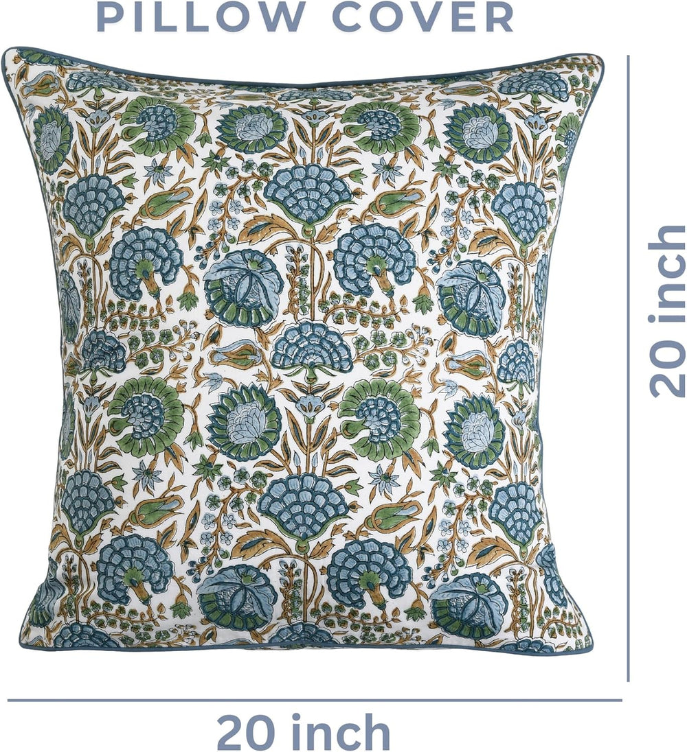 Ridhi Asparagus Green Block Print Cotton Pillow Cover 20x20 Inch Set of 2