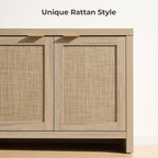 SICOTAS TV Stand for Living Room Boho Entertainment Center for Bedroom with 4 Rattan Cabinets Farmhouse Television Stands with Storage Large Media Console Table for TVs up to 65 Inch