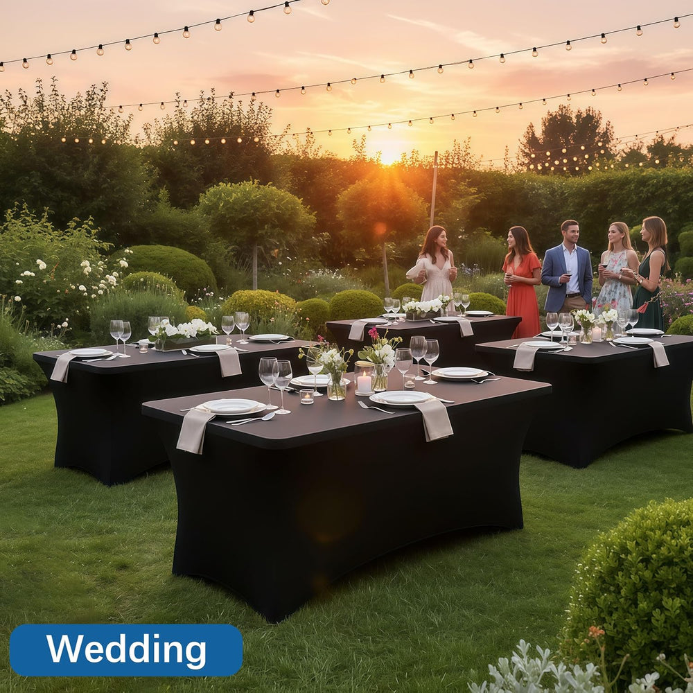 6FT Black Table Cloth - 8 Pack Fitted Stretch Rectangle Spandex Tablecloth, W...