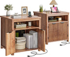 Fluted Nightstands Set of 2 with Charging Stations, 23.6" Wide Walnut Nightstand with Storage Drawers, Side Tables, Modern Farmhouse End Tables for Bedroom, Walnut Brown