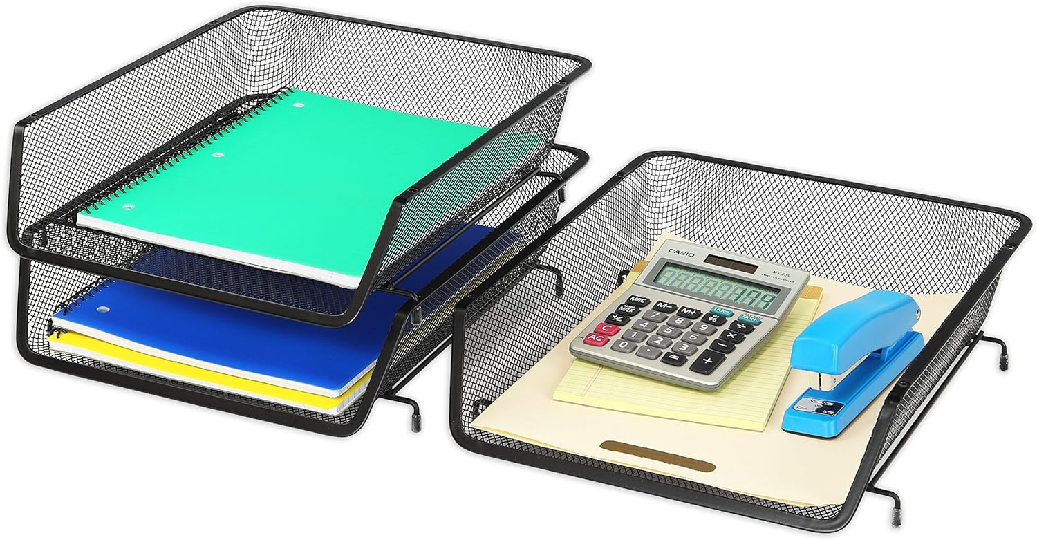 Simple Houseware Stackable Desk File Document Letter Tray Organizer, 3 Packs, Black