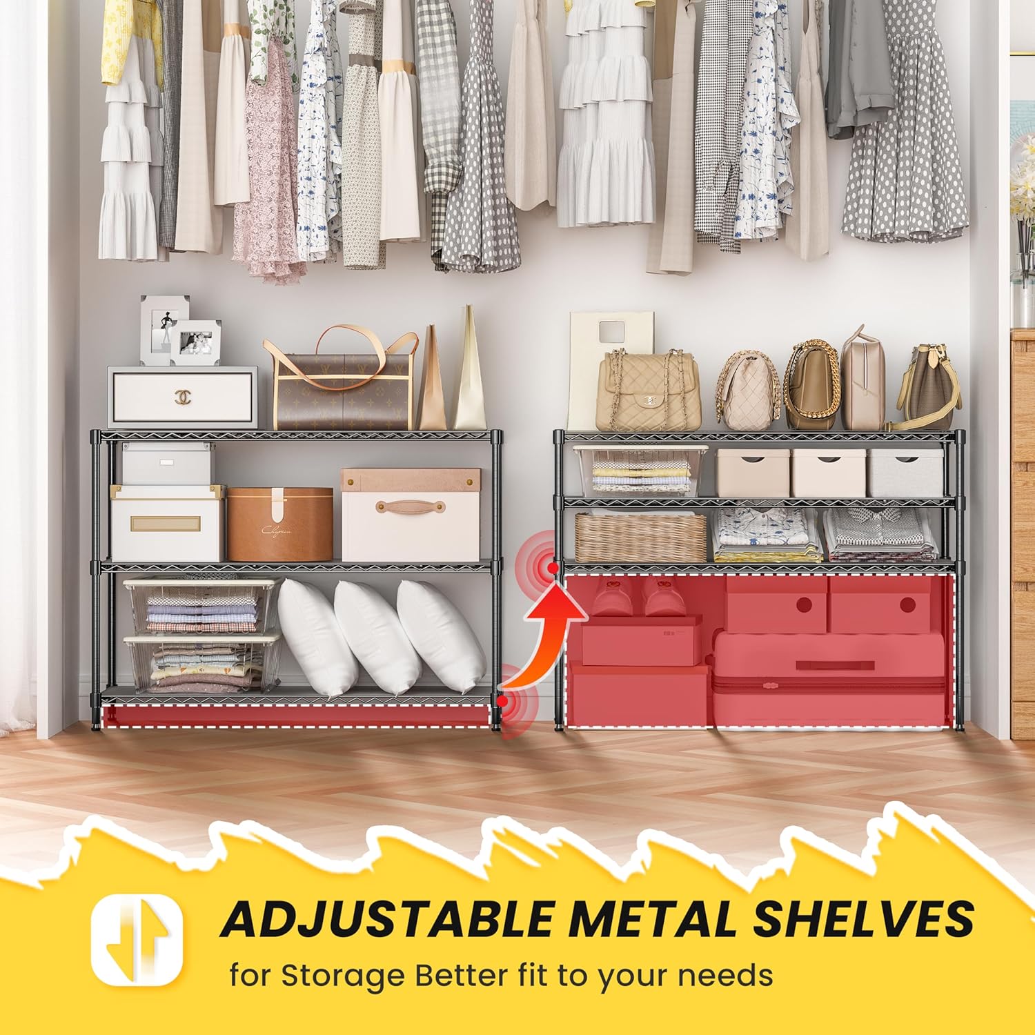 3-Shelf Adjustable Storage Shelves 36" W x 14" D x 36" H Metal Shelving Unit Heavy Duty Wire Rack Small Organizer with 3 Shelf Liners for Kitchen Pantry Bathroom Laundry Closet Garage Black
