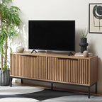 SAFAVIEH Lylia TV Stand for up to 65" Flatscreen – Black & Oak Brown, 4 Doors with Interior Storage, Entertainment Media Console Cabinet (MED9623D)