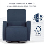 Evolur Holland Upholstered Plush Seating Glider Swivel, Glider Chair for Nursery in Navy, Modern Nursery Glider, Tool-Free Assembly, Easy to Clean, Environmentally Conscious Glider