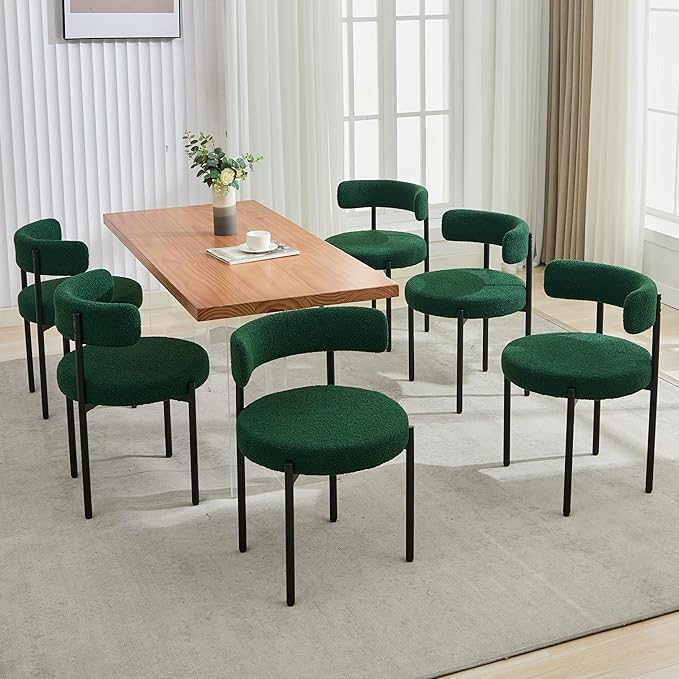 Boucle Dining Chairs Set of 2, Mid Century Modern Dining Room Chairs with Bar...