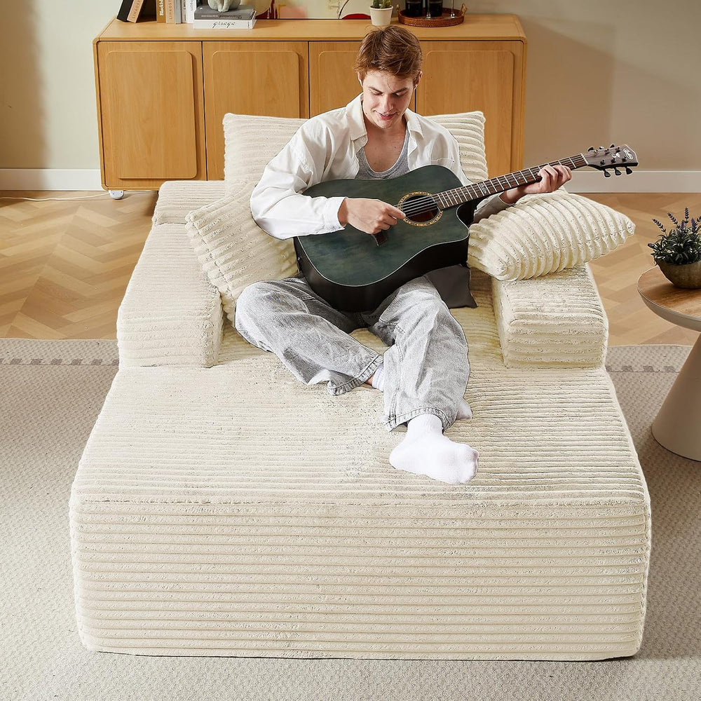 LUCKHAO 50" Oversized Chaise Lounge Chair Indoor,Corduroy Reading Chair ...