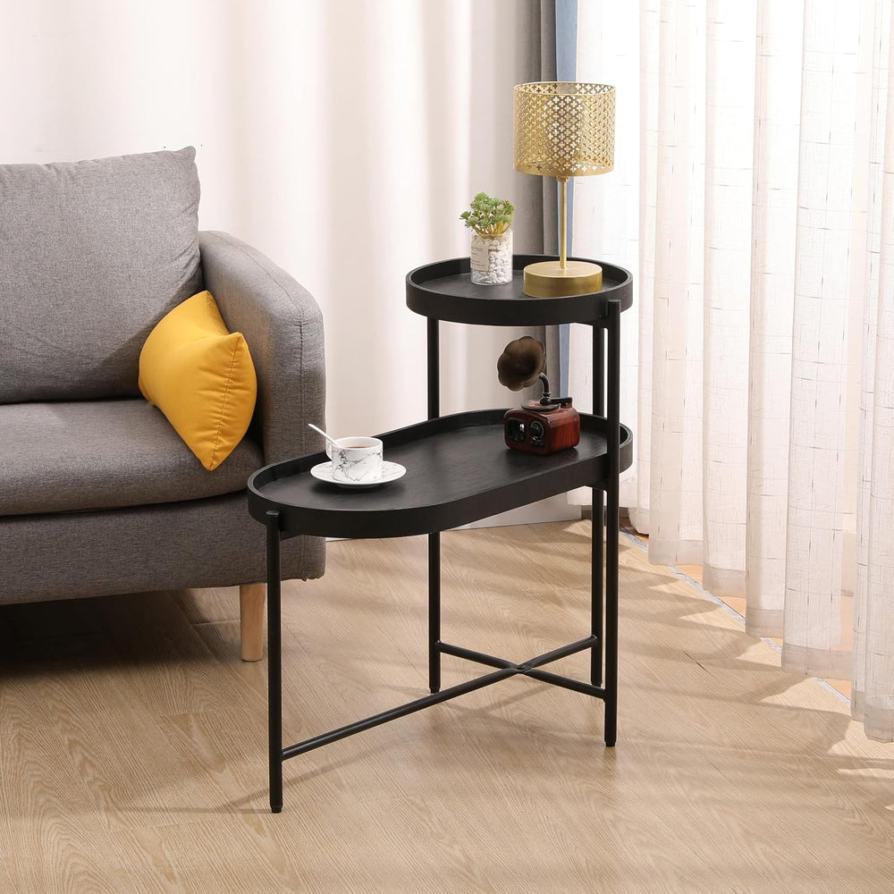2 Tier Side Table with Storage Shelve Small Sofa Table Modern Metal End Table...