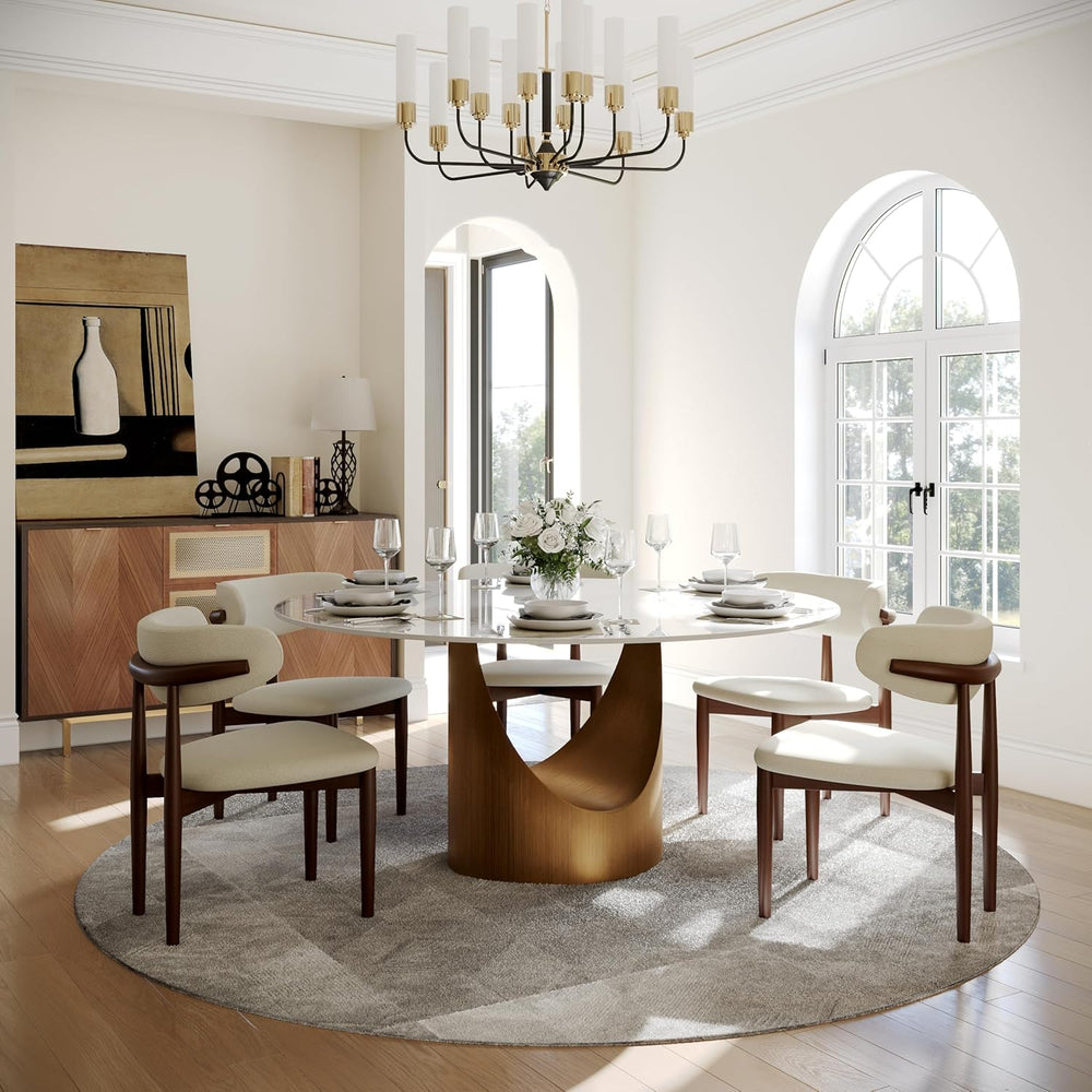 POVISON 59" Round Dining Table for 6, Glossy White Sintered Stone Tablet...