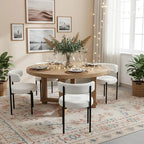 Boucle Dining Chairs Set of 6, White Dining Chairs with Upholstered Seat and Round Back, Mid-Century Modern Kitchen Chairs for Dining Room, Restaurant