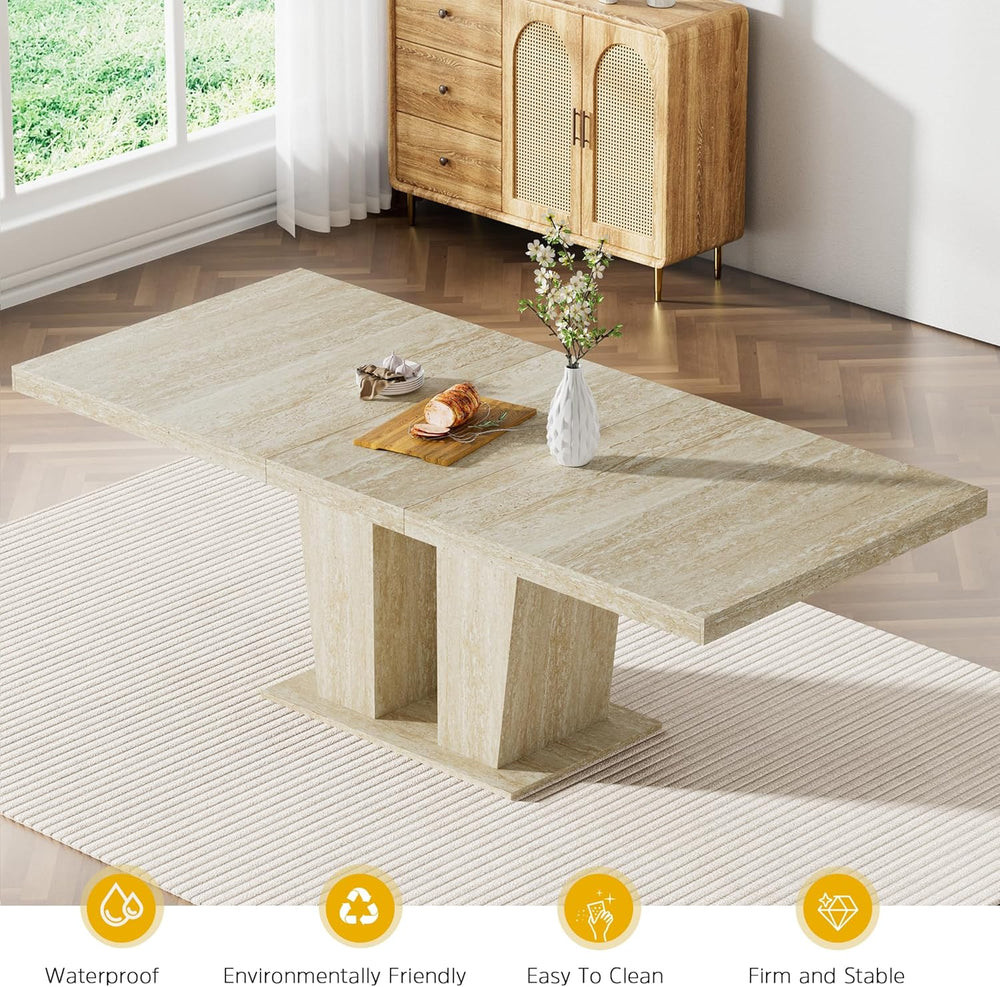 Modern Extendable Dining Table Set for 6, 78.74" Faux Travertine Expanda...