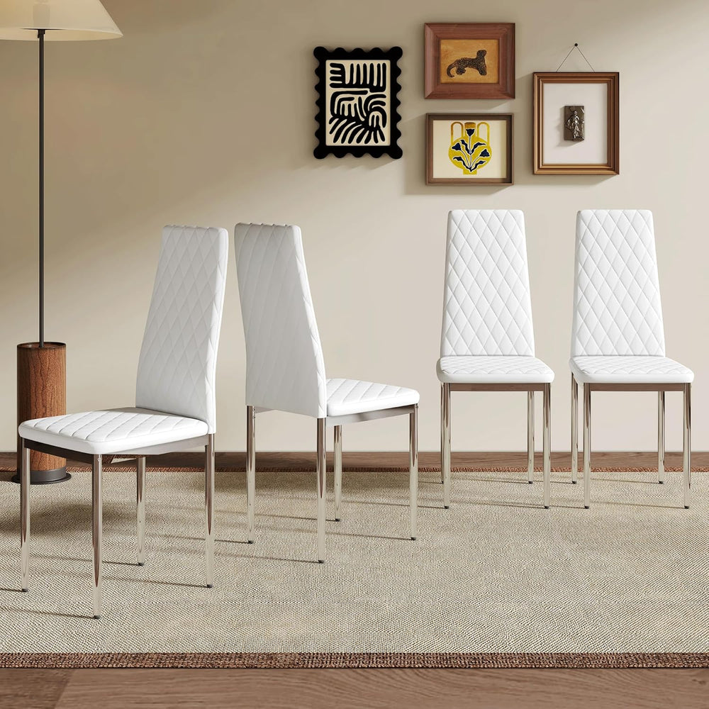 Modern Dining Chairs Set of 4, White PU Leather Kitchen Chairs, Upholstered H...