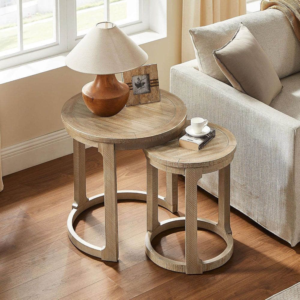 WILLIAMSPACE 24" Round Nesting Coffee Table Set of 2, Solid Wood Coffee ...
