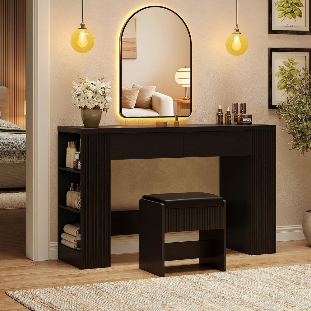 Vabches Fluted Vanity Desk Without Mirror, 47.24" Dressing Table, Black ...
