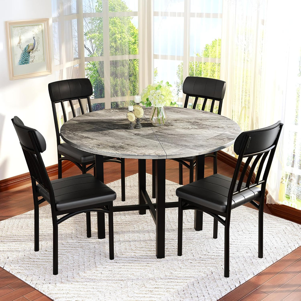 AWQM Round Dining Table Set for 4, Wood Circle Kitchen Table and Chairs Set f...