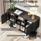 Fluted Console Table with Storage, 47" Long Entryway Table with with 2 Door Cabinets and Open Storage Shelf, Wood Sofa Table Behind Couch for Hallway Entrance Foyer Living Room, Black Grey