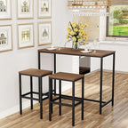 Aklaus Bar Table and Chairs Set 44" Dining Table Set Pub Bar Table with 2 Stools 3-Piece Kitchen Breakfast Table Set for Living Room Dining Room Sturdy Metal FrameBrown