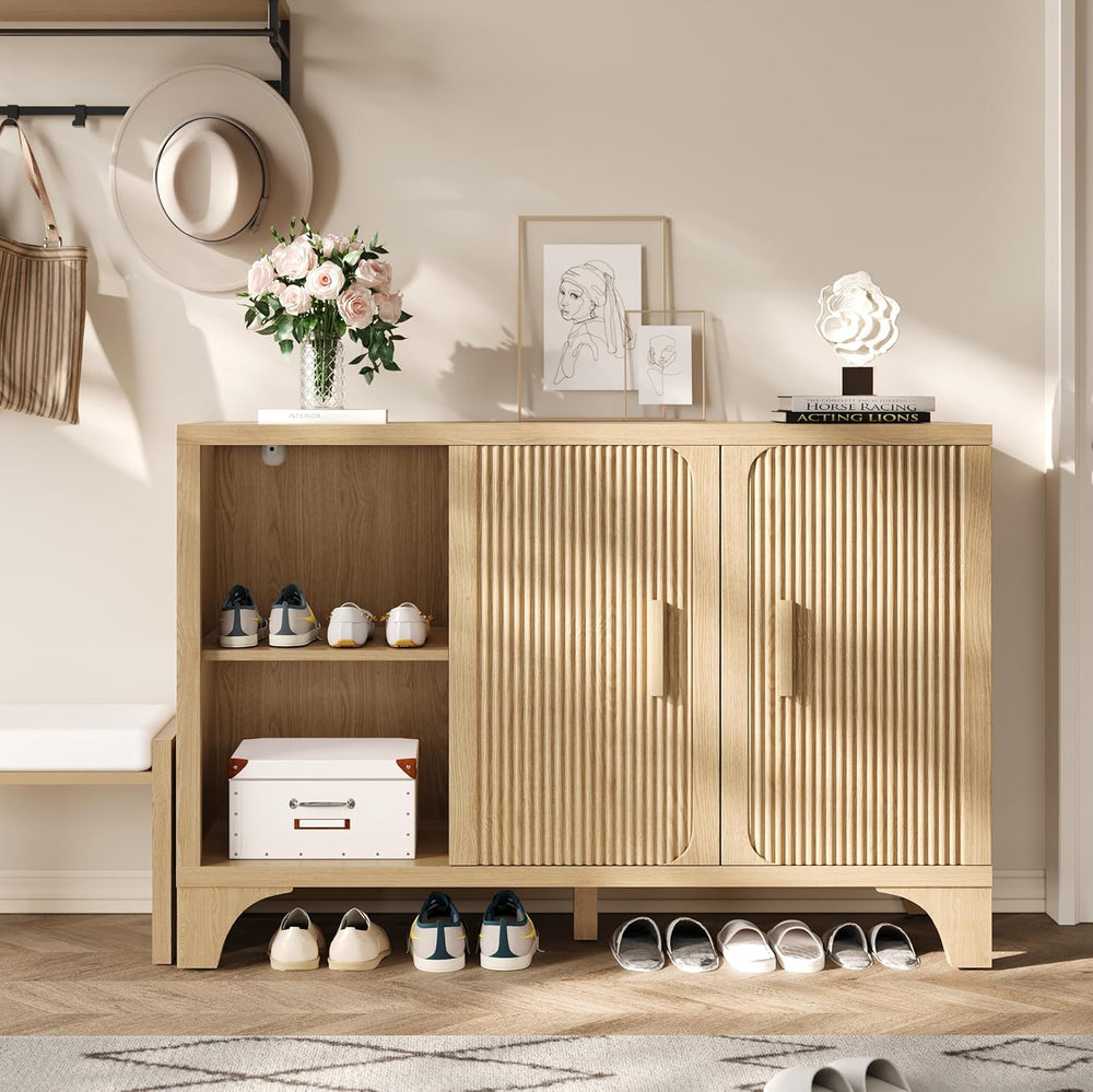 Mid Century Modern Fluted Buffet Cabinet with Storage, Accent Sideboard and C...
