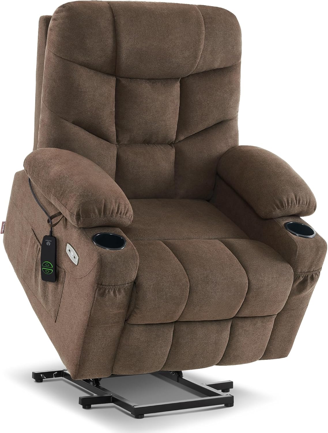MCombo Power Lift Recliner Chair with Extended Footrest for Elderly People, Fabric 7287 (Brown, Medium)