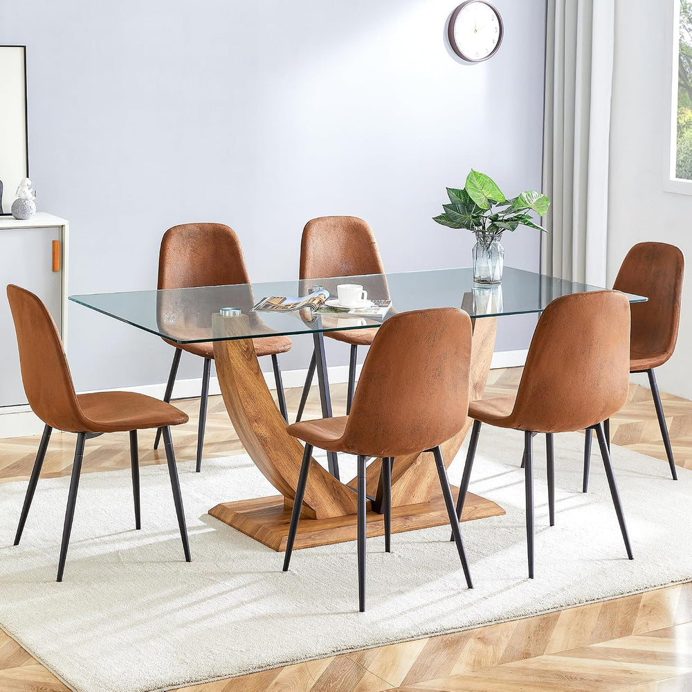 71" Glass Dining Table Set for 6, 7 Piece Dining Table Set,Tempered Glas...