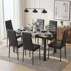 Gizoon Glass Dining Table Sets for 6, 7 Piece Kitchen Table and Chairs Set for 6 Person, PU Leather Modern Dining Room Sets for Home, Kitchen, Living Room