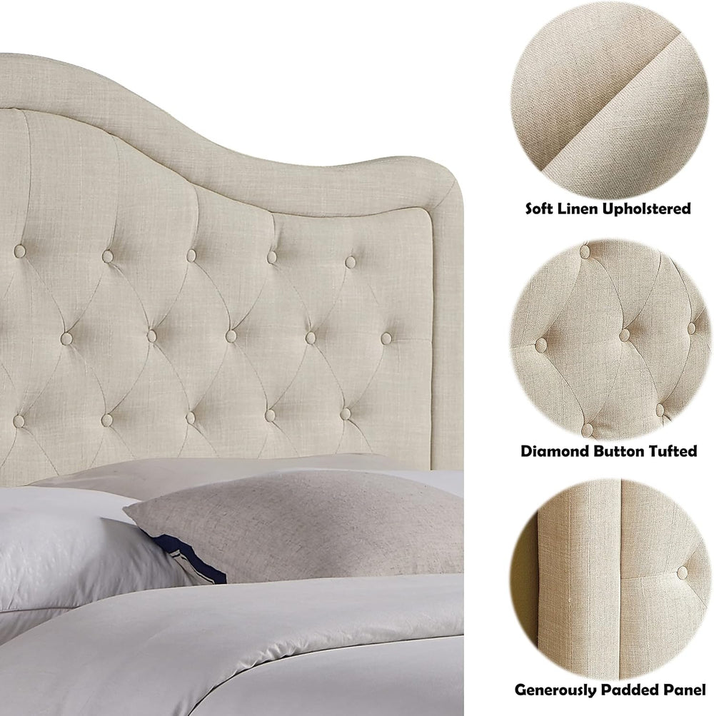 Rosevera Niana Upholstered Tufted Natural Linen Adjustable Headboard Bed with...