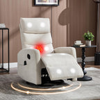 Manual Swivel Rocker Recliner Chair for Adults, Overstuffed Glider Chair for Nursing with Vibration Massage & Lumbar Heat, Living Room Rocking Recliner 3-Stage backrest, Chenille Fabric Beige