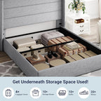 Allewie Full Size Lift Up Storage Bed, Modern Wingback Headboard, Hydraulic Support, No Box Spring Needed, Light Grey