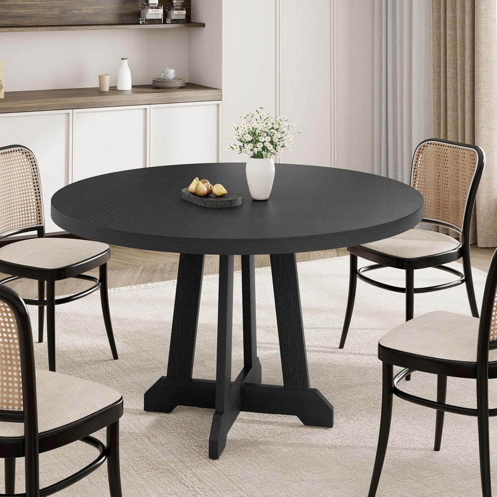 47" Round Dining Table for 4–6 People, Farmhouse Wooden Kitchen Table wi...