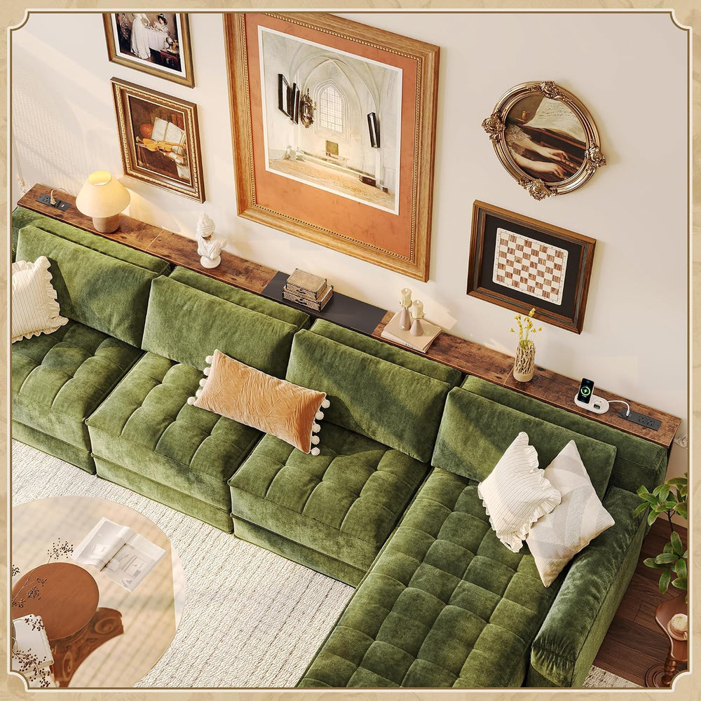Huuger Narrow Sofa Table with 2 Power Outlets, 110.2-133.8 Inch Adjustable Le...