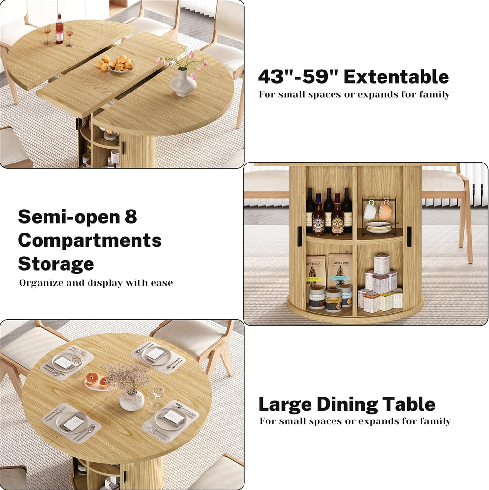 Vipbear Extendable Dining Table 43-59" for 4-6 People, Solid Wood Top wi...