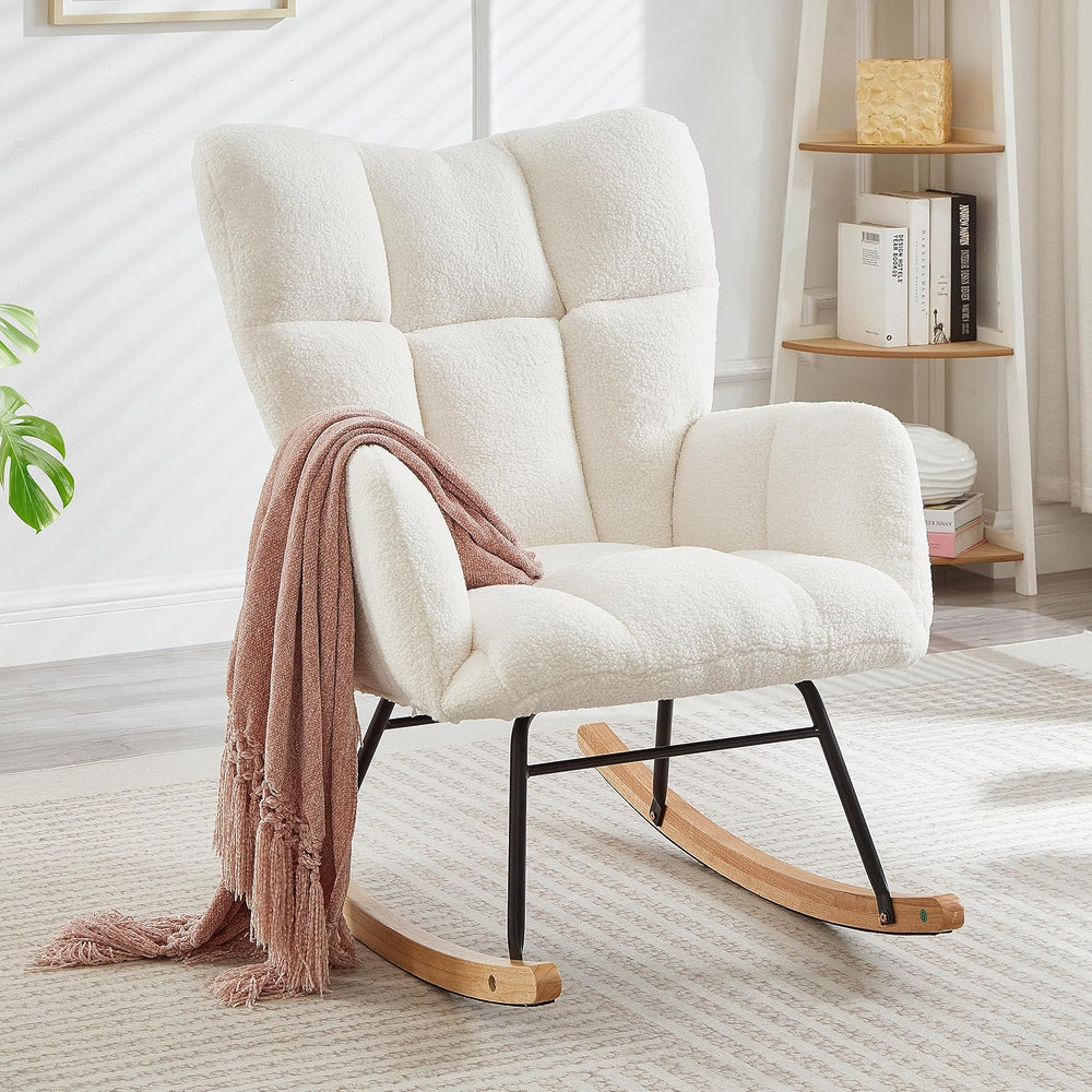 37.2" H Glider Rocking Chair Upholstered with Teddy Fabric, Indoor Rocki...