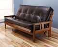 Toronto Futon Set "Frame and Mattress" Full Size Wood Finish w/ 8 Inch Innerspring Matt includes Choice to add Drawers Sofa Bed Couch Sleeper (Frame and Matt Only, Leather Bonded Dark Brown)