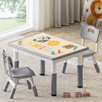 GITAWUSA Kids Study Table and Chairs Set, Height Adjustable Toddler Table and Chair Set for Kids Ages 3-8, 31.5" L x 23.6" W Graffiti Desktop Plastic Children Art Table with 2 Seats, Grey