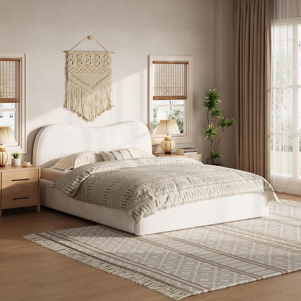 SOFTSEA Queen Size Cloud Bed Frame with Headboard, Boucle Upholstered Platfor...