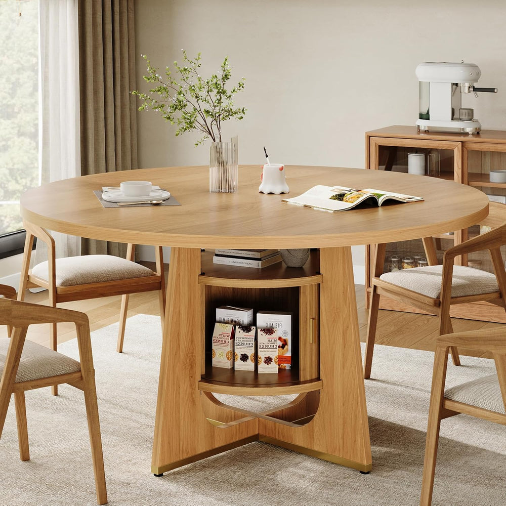 IRONCK 47 Inch Round Dining Table for 4-6 People with Built-in Storage Cabine...