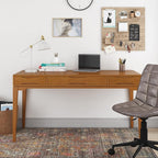SIMPLIHOME Harper Desk - 60-Inch Wide Solid Hardwood Writing Desk in Light Golden Brown, Mid-Century Modern Home Office Computer Table for Study with 2 Drawers and Flip-Down Keyboard Tray