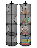 Libeder Mesh Hanging Storage Space Saver Bags Organizer,Foldable Storage Organizer 4 Compartments Toy Storage Basket for Kids Room Bathroom 2 Sets, Black