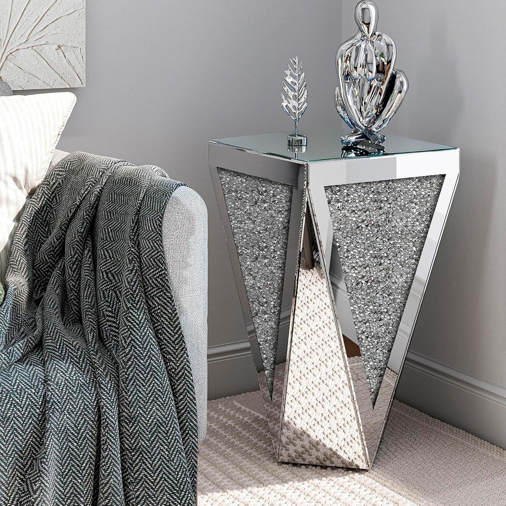 IKIFLY Mirrored Nightstand with Large Square Tabletop, Silver End Table with ...