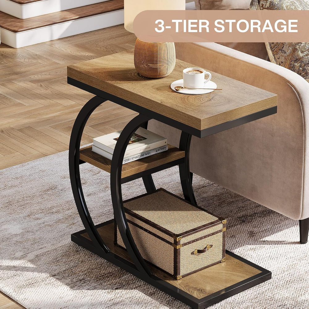 Tribesigns End Table for Living Room, 3-Tier Narrow Wood Couch C-Shaped Side ...