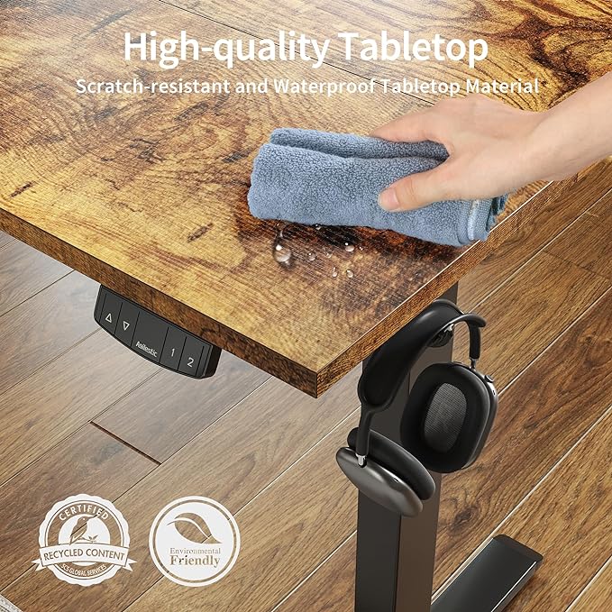 Agilestic Electric Standing Desk, Large 60 x 24 Inches Height Adjustable Desk, Sit Stand up for Work Office Home, Ergonomic Rising Computer Table with Memory Preset, Rustic Brown